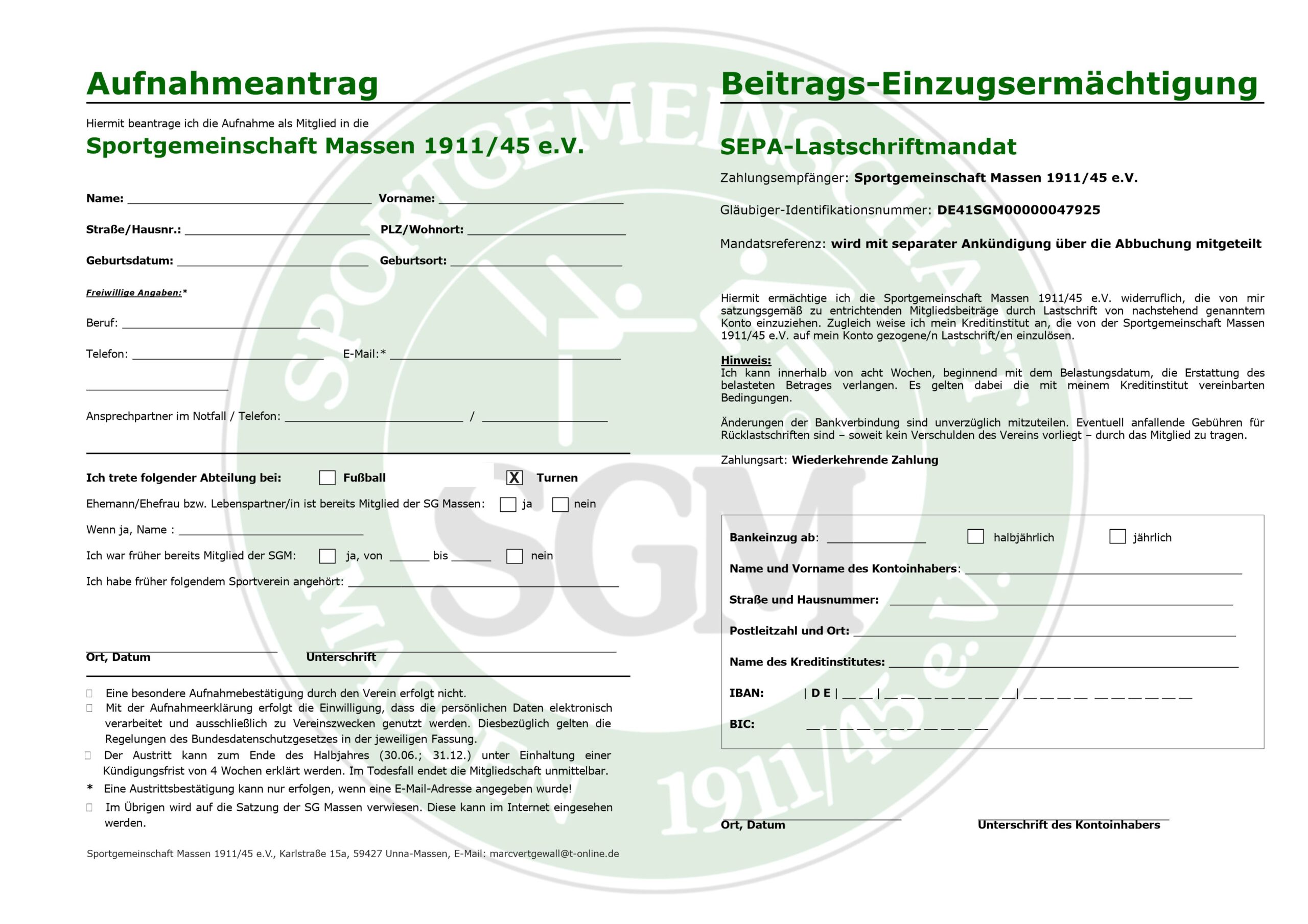 Aufnahmeantrag Erwachsene
