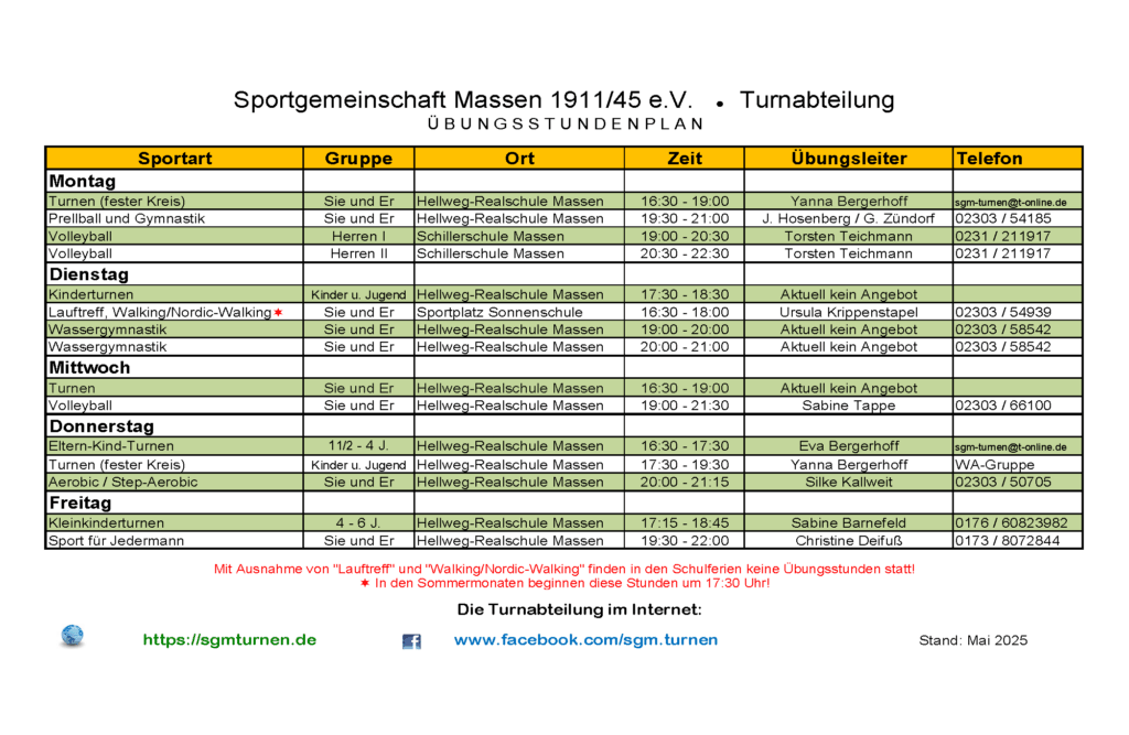 Übungsstundenplan