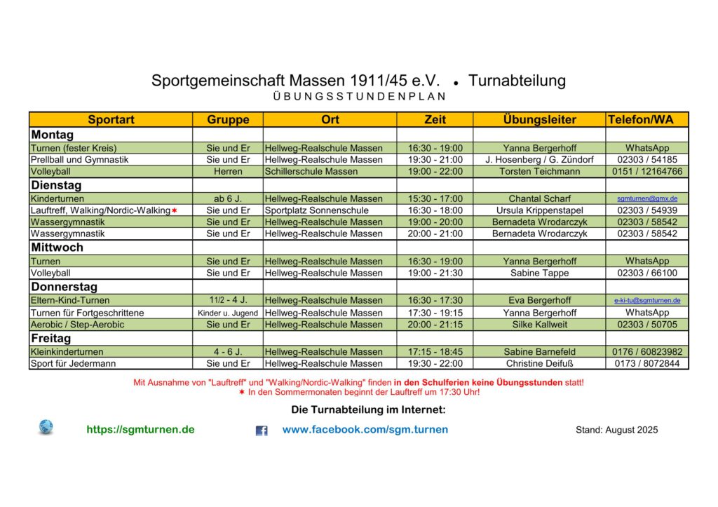 Uebungsstundenplan Aktuell 2025