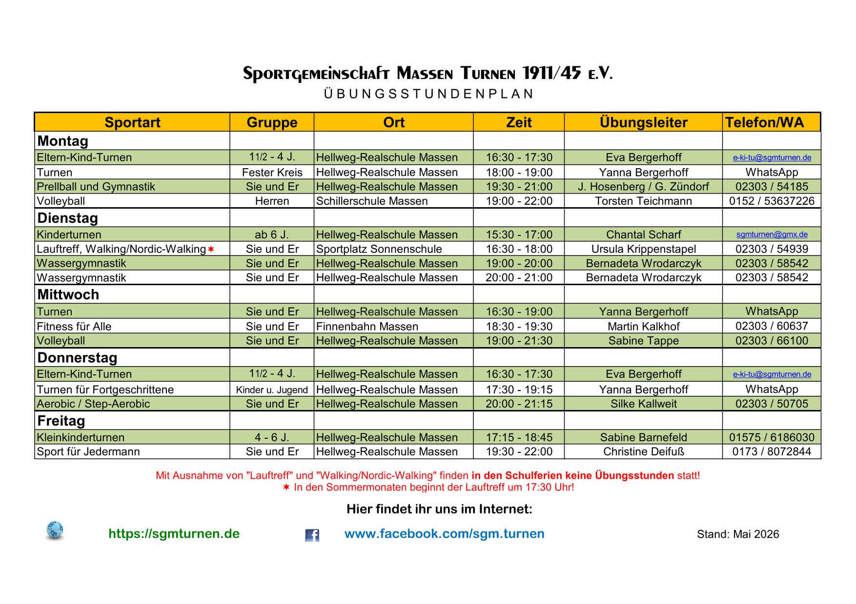 Übungsstundenplan